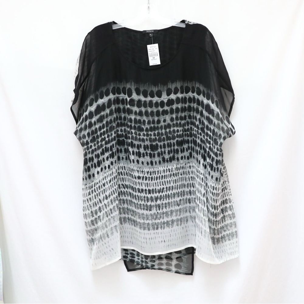 NWT Dressori Toni T Plus Top black abstract print top 3X new lagenlook silk line